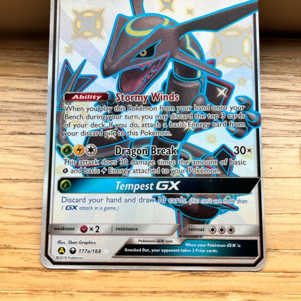 Pokemon Rayquaza GX Card with Blue and Black Design